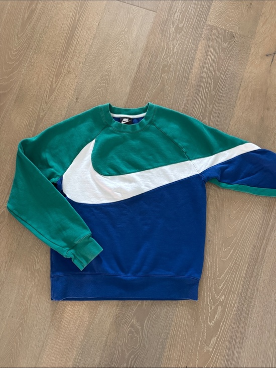 Nike Tops - Vintage Nike Green, Blue & White Colorblock Swoosh Sweatshirt